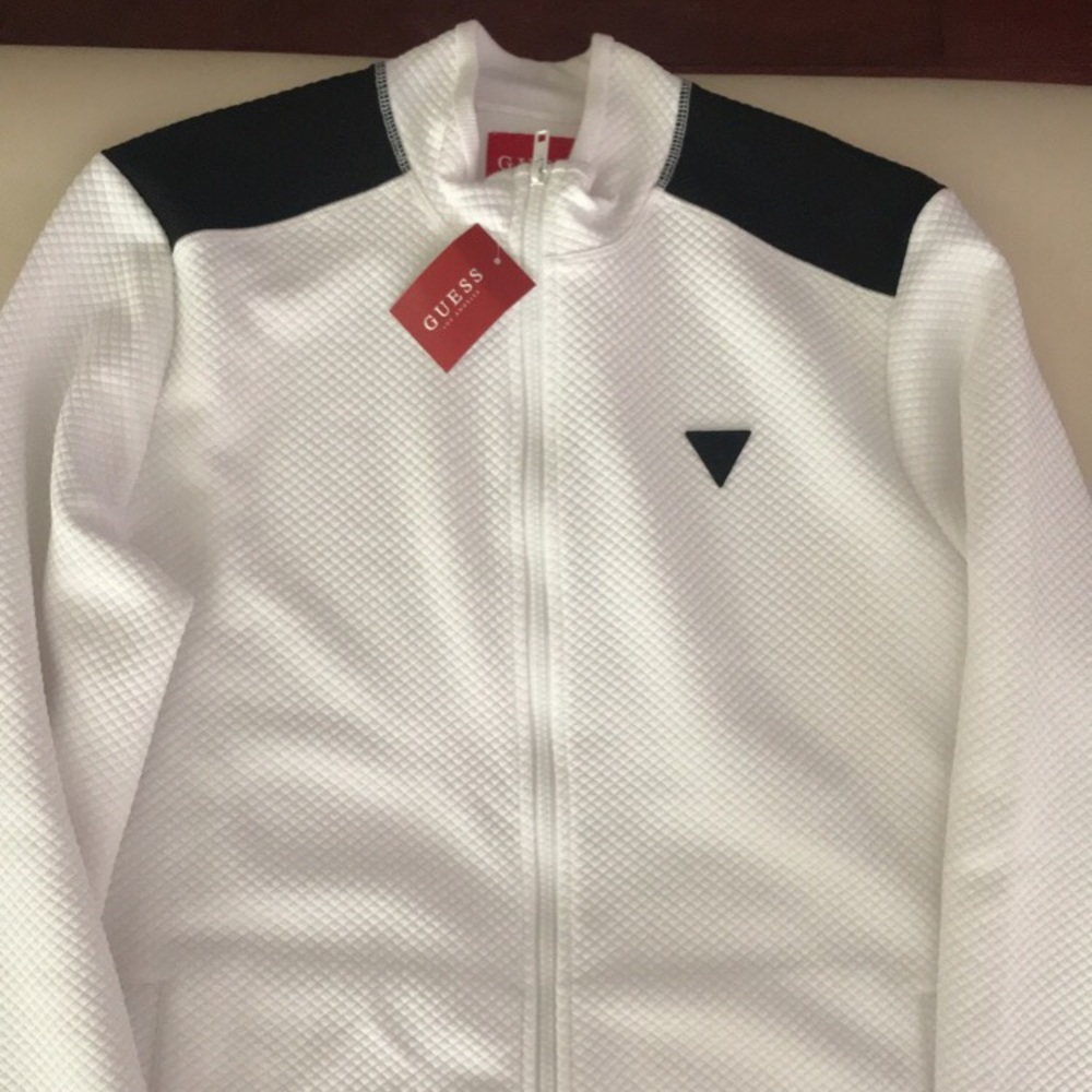 guess zip-up white jacket size small men’s